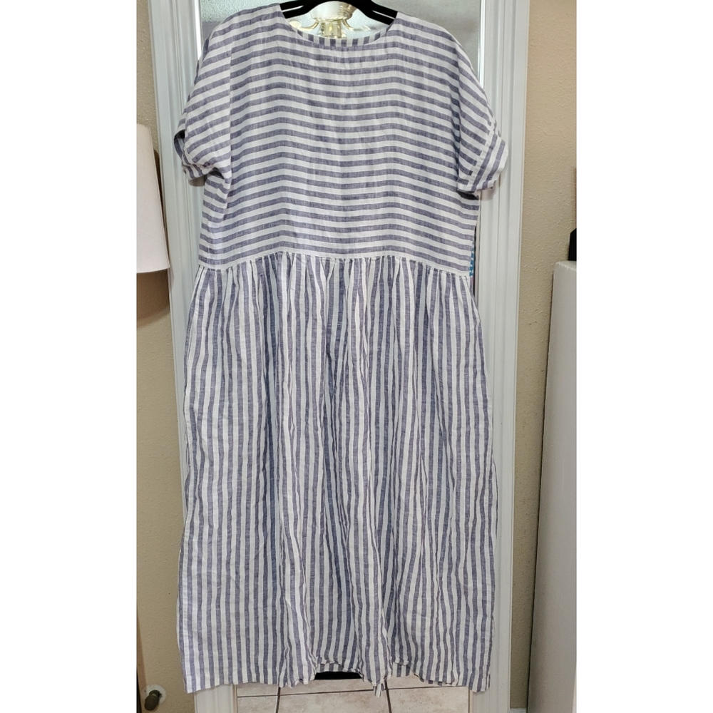Linenbee Linen Maxi Dress LARGE Striped Tent Dress
